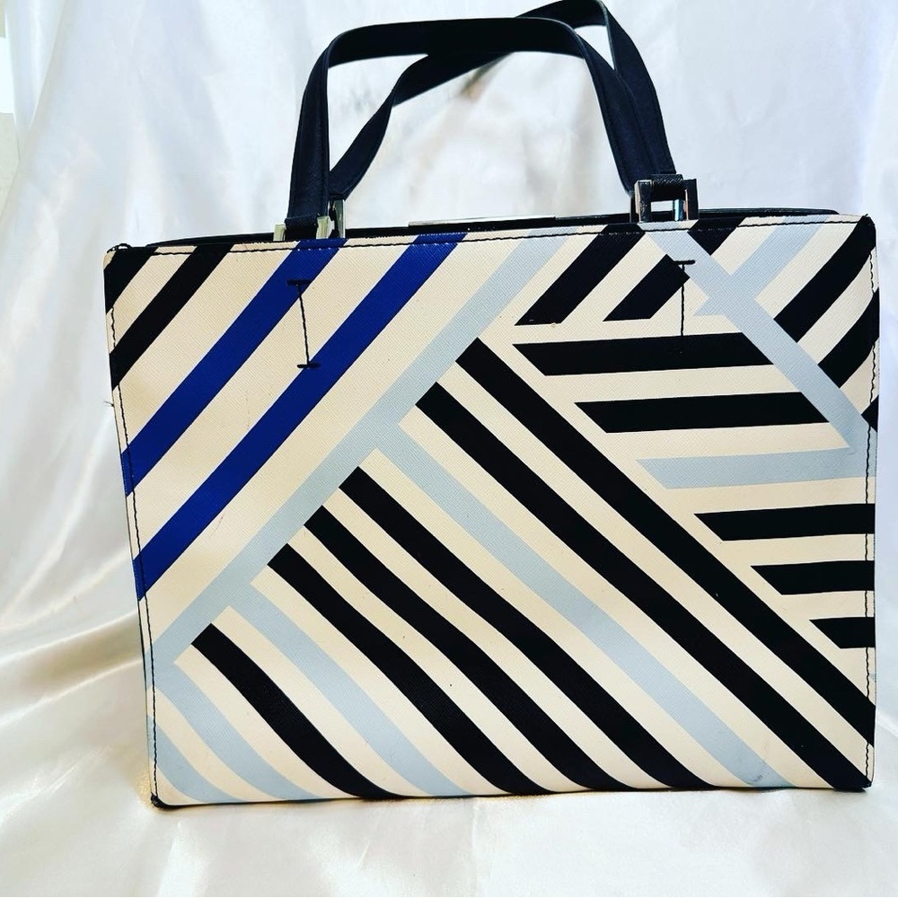 CalvinKlein Blue/White/Black Colorblock Summer Bag Purse striped shoulder silver - Picture 6 of 7